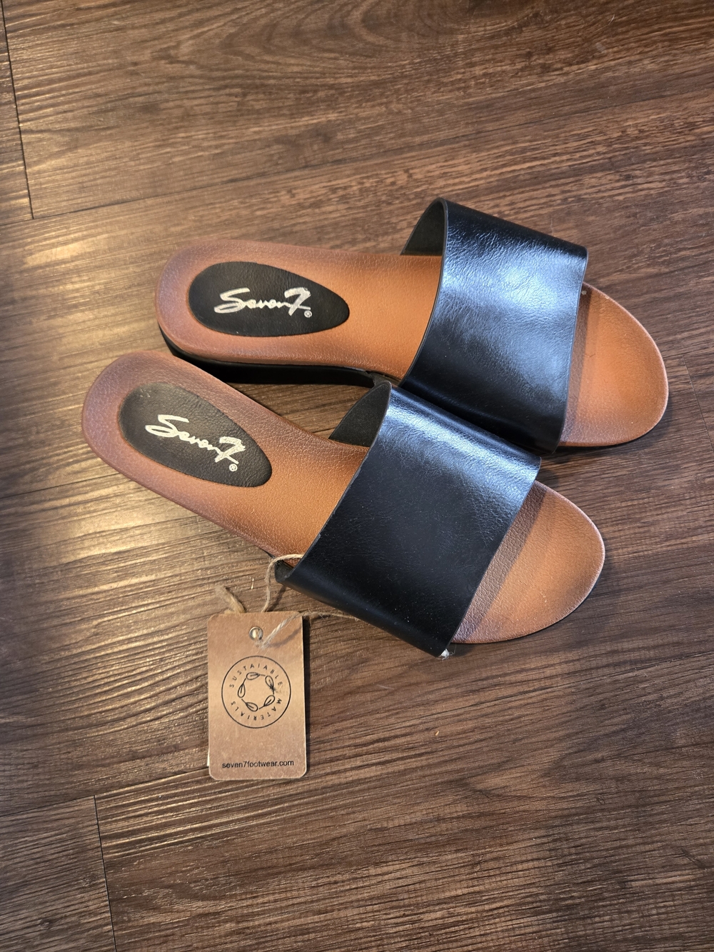 Seven7 Black and Tan Slide Sandals for Women